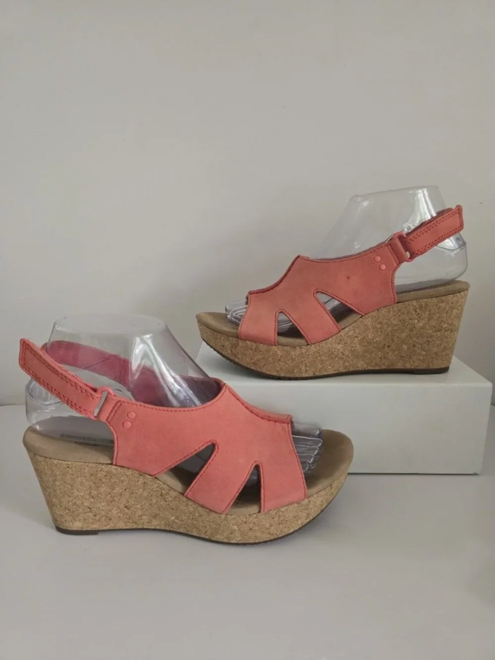 Clarks Annadel Bari Platform Wedge Sandals Pink Leather Shoes 7.5 Y2K 90s Womens